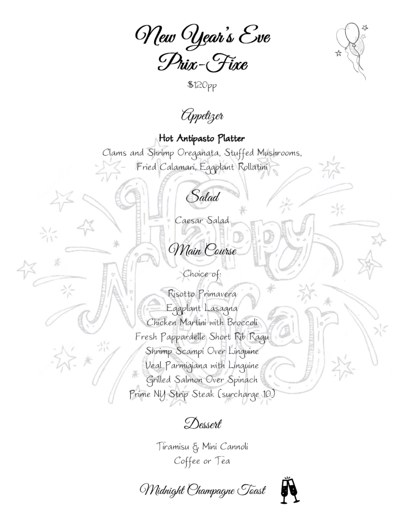 NYE Prix Fixe Four Course Menu